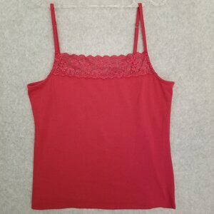 J Jill Womens Size M Y2K Lace Trimmed Tank Fairy Dainty Red Cami Layer Coquette